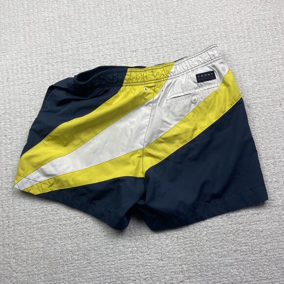 Tommy Hilfiger Swim Trunks Men L* Blue / Yellow Color Block Drawstring Read - Picture 9 of 14